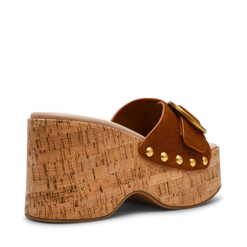 Steve Madden Pedestal women's brown suede wedge sandals, side view