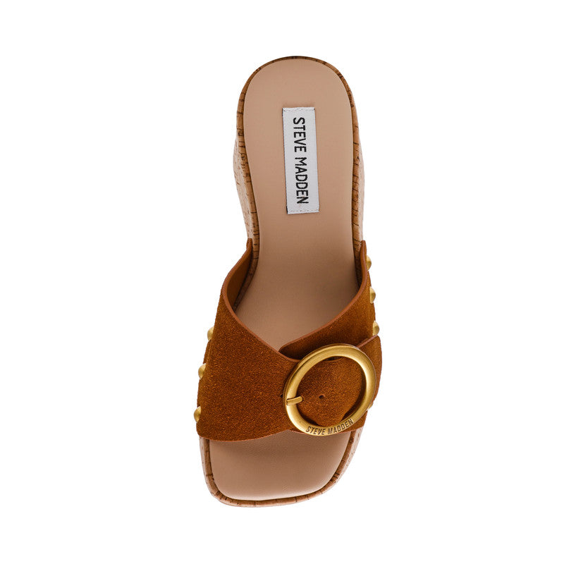 Steve Madden Pedestal women's brown suede wedge sandals, sole view