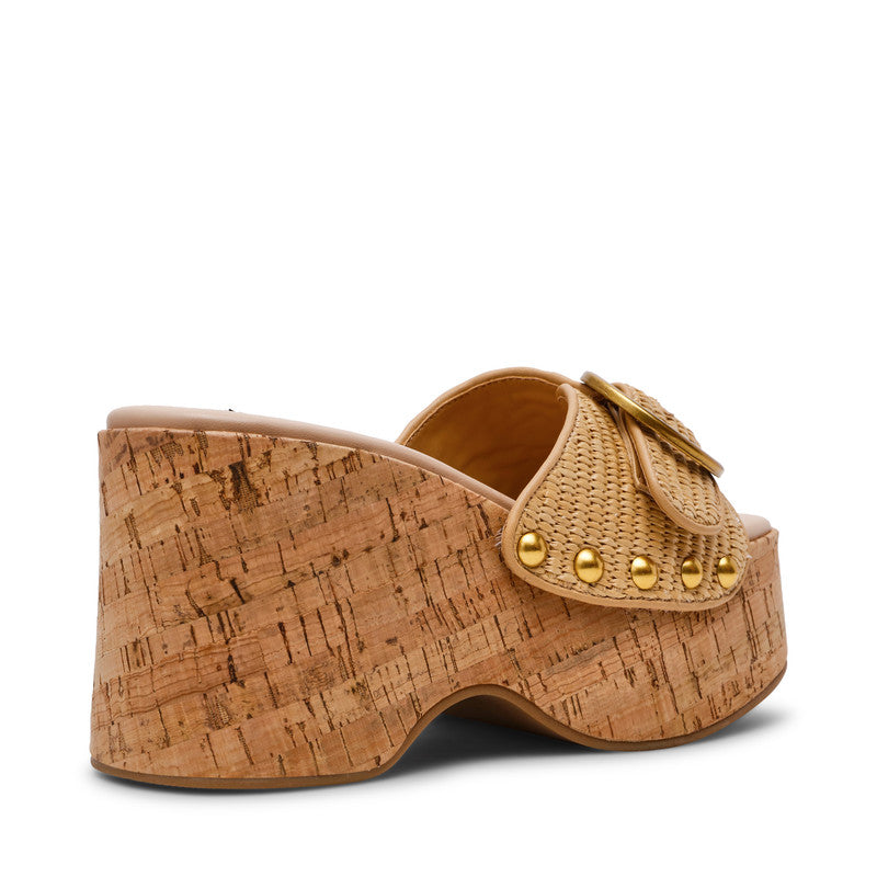 Steve Madden Pedestal women's natural raffia wedge sandals, side view