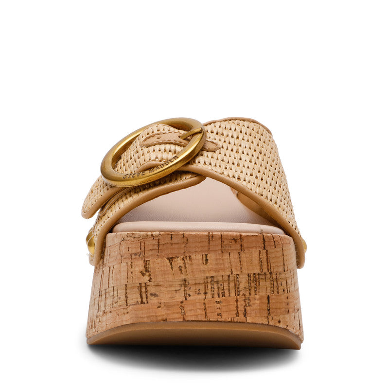 Steve Madden Pedestal women's natural raffia wedge sandals, angled view