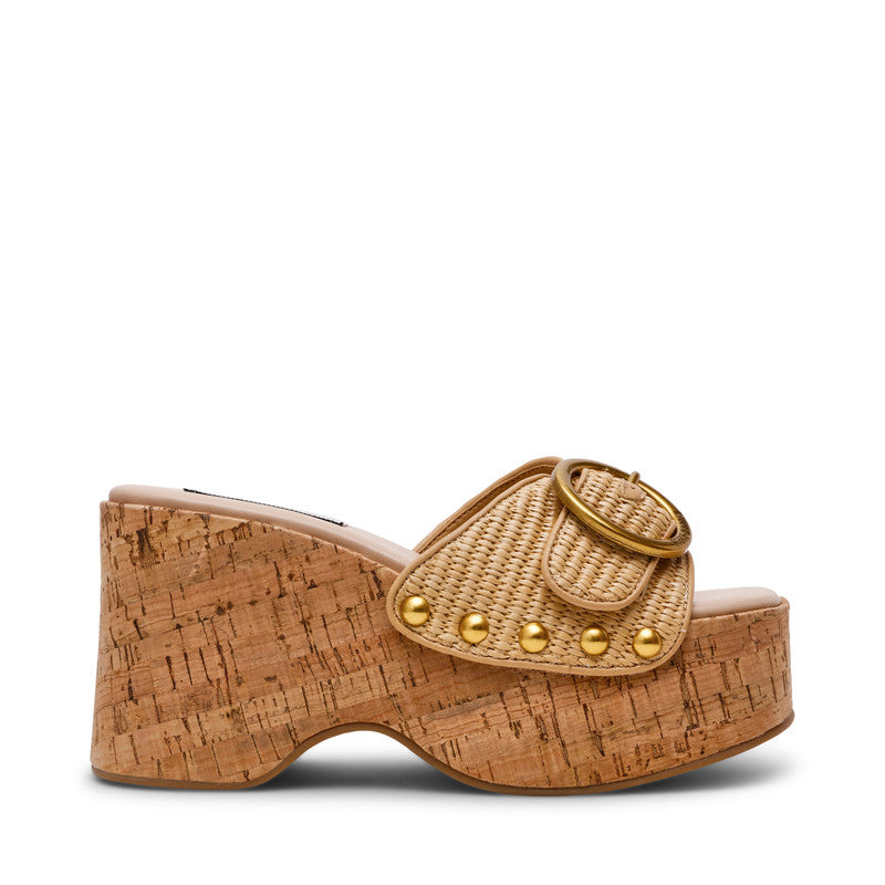 Steve Madden Pedestal women's natural raffia wedge sandals, back view