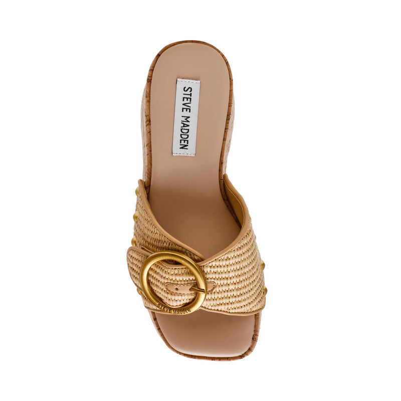 Steve Madden Pedestal women's natural raffia wedge sandals, sole view