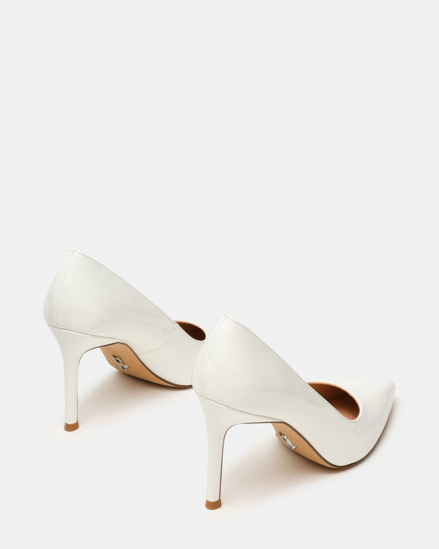 Steve Madden Secured Women's White Patent Pumps - pair rear three-quarter view