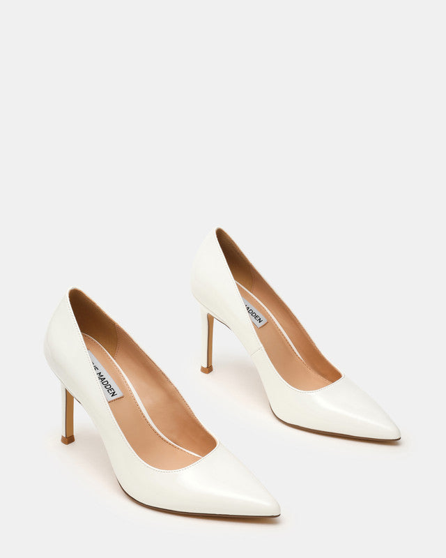 Steve Madden Secured Women's White Patent Pumps - pair three-quarter view