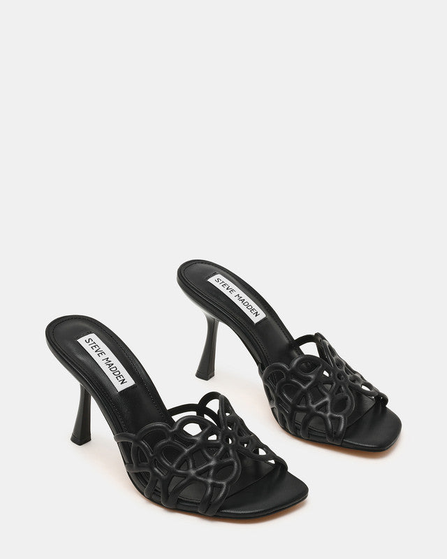 Steve Madden Seesaw Women's Black Heeled Sandals - pair three-quarter view