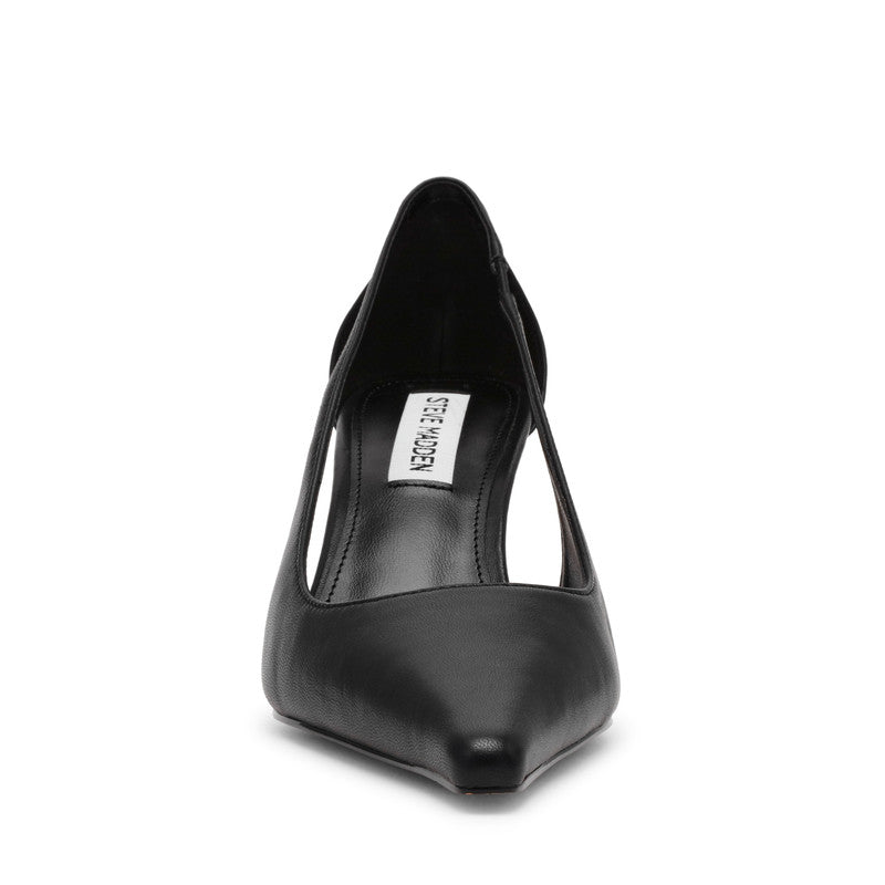Steve Madden Altra women's black ankle-strap heels, front view