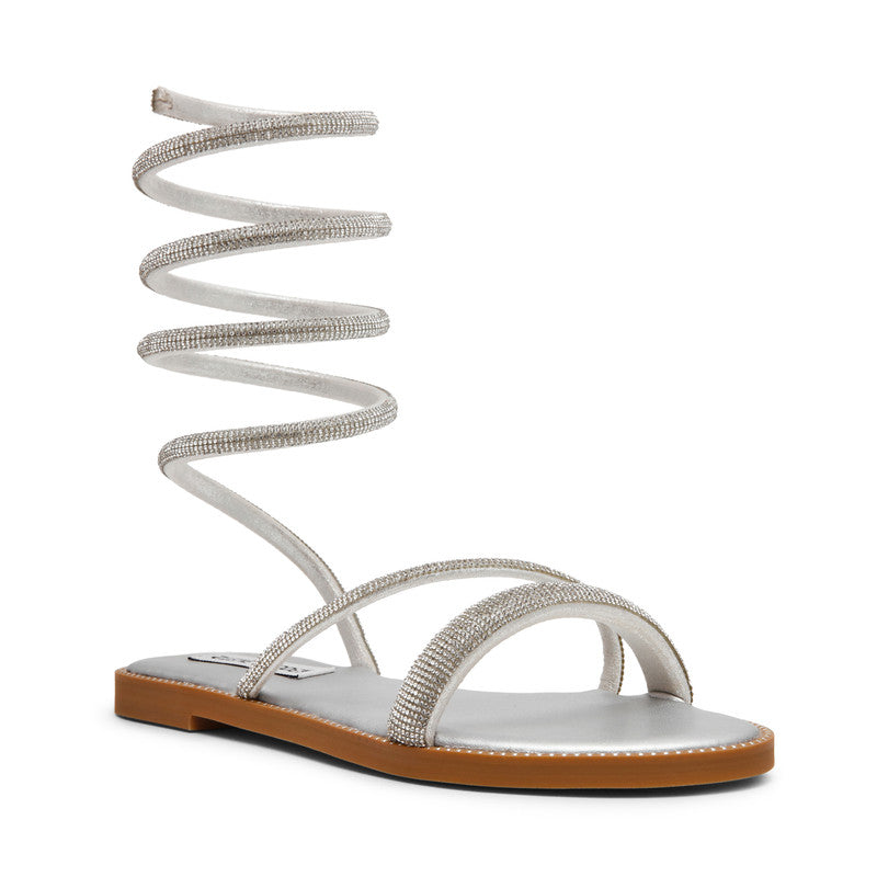 Steve Madden Blitzzi Women's Silver Flat Sandals - side profile