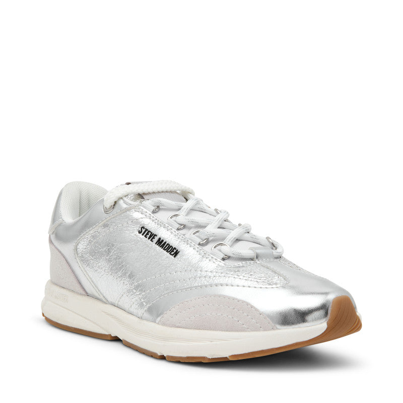 Steve Madden Collector Women's Silver Sneakers - front three-quarter view