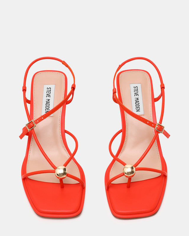 Steve Madden Jackpots women's red-orange leather heels, front view