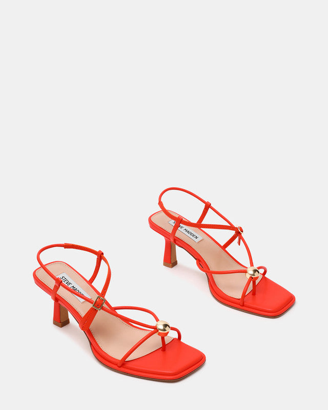 Steve Madden Jackpots women's red-orange leather heels, sole view