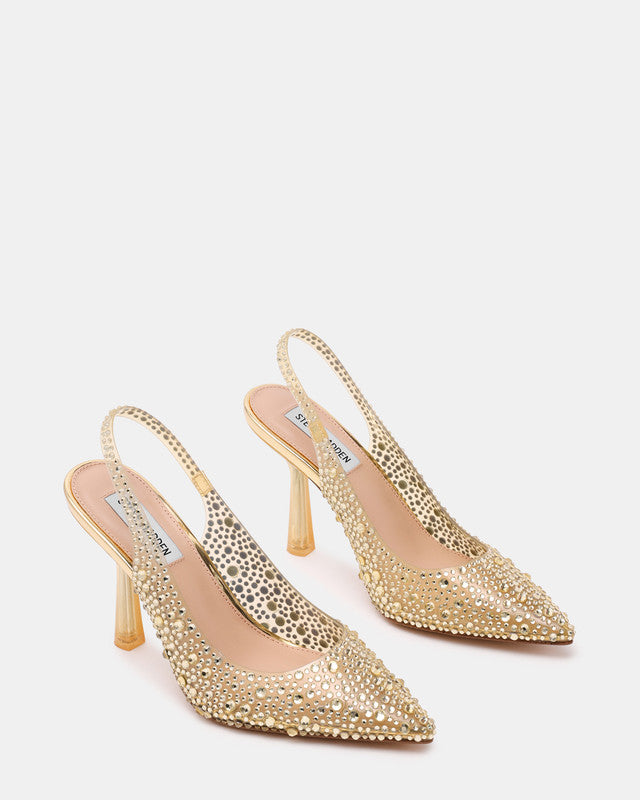 Steve Madden Jeweler gold rhinestone occasion heels, product view 2