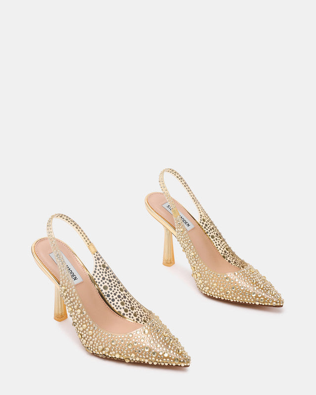 Steve Madden Jeweler gold iridescent rhinestone heels, product view 6