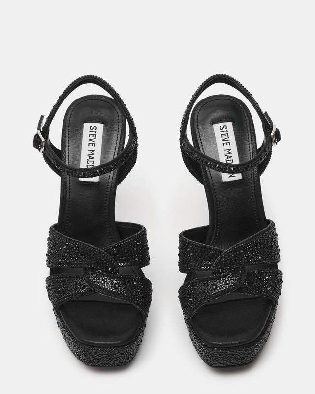 Steve Madden Lavisher-R women's black rhinestone heels, back view