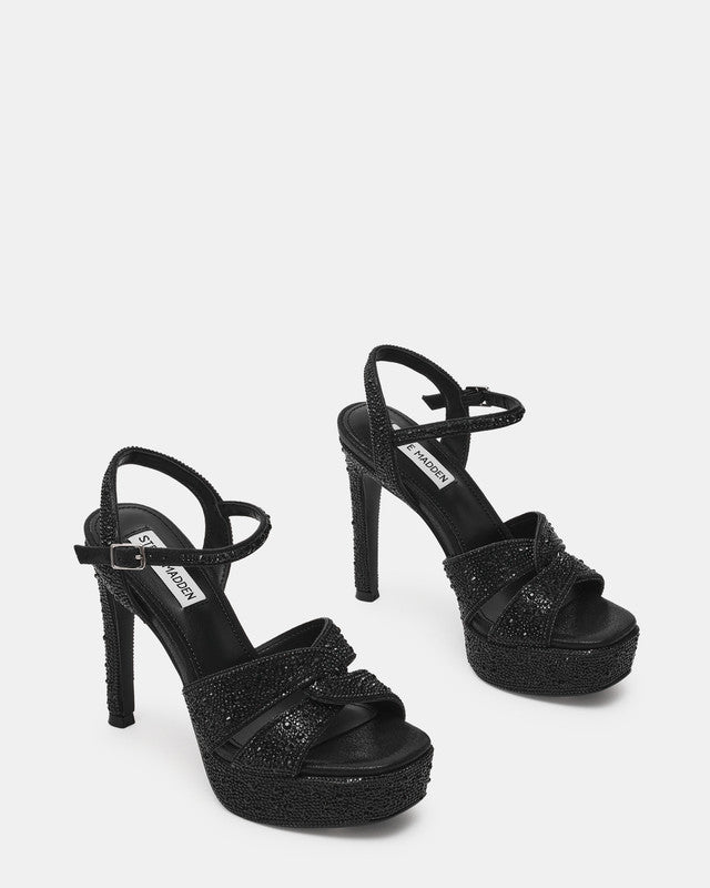 Steve Madden Lavisher-R women's black rhinestone heels, sole view