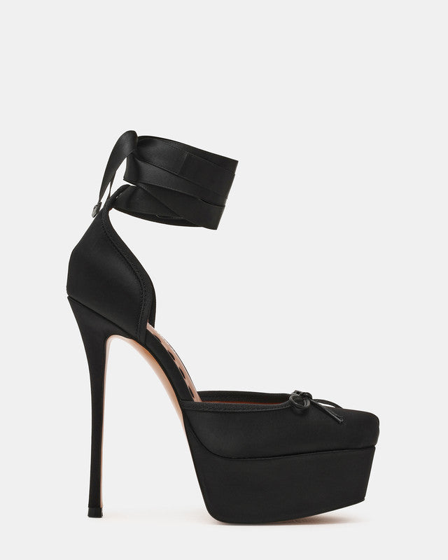 Listen Women's Black Satin Heeled Sandals
