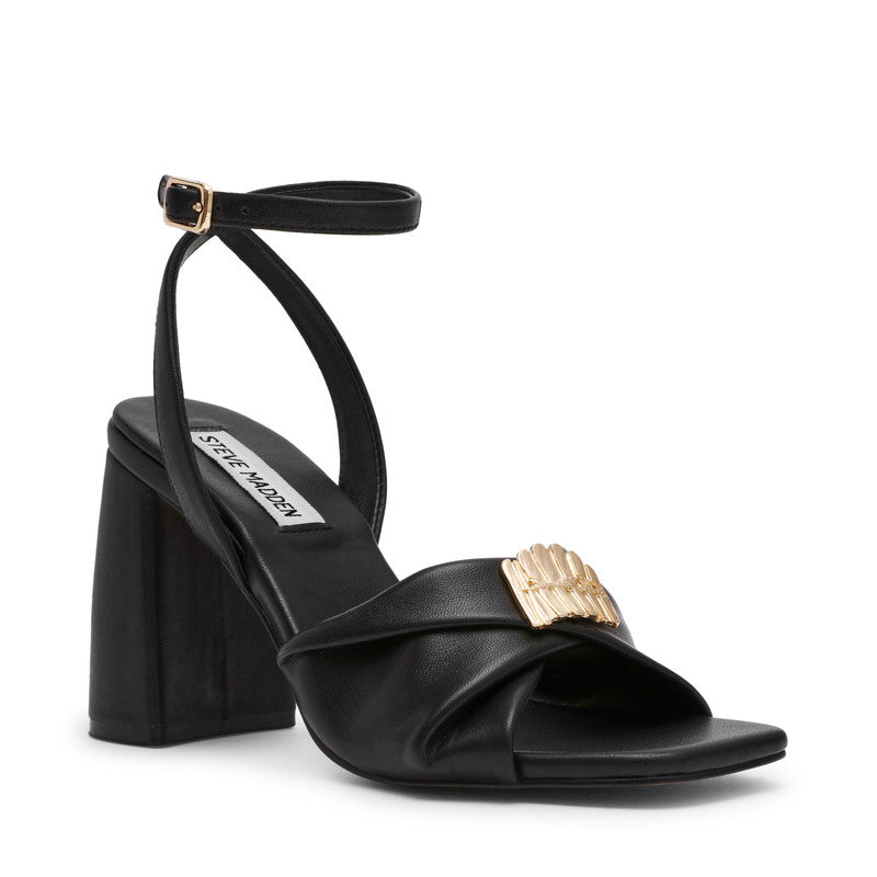 Montage Black Leather Women's Heel Sandals