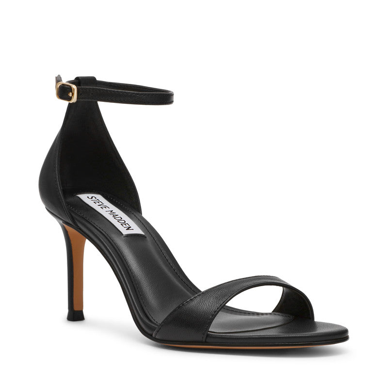 Nevina Black Leather Women's Heel Sandals