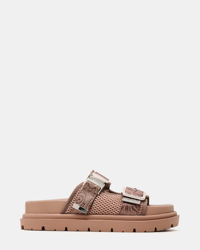 Steve Madden Oh Dear Women's Taupe Flat Sandals - side profile