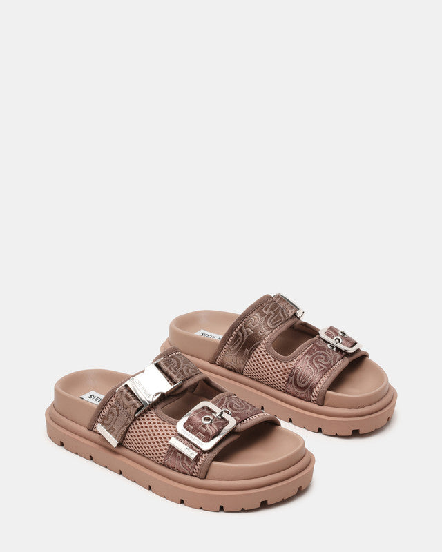 Steve Madden Oh Dear Women's Taupe Flat Sandals - pair three-quarter view