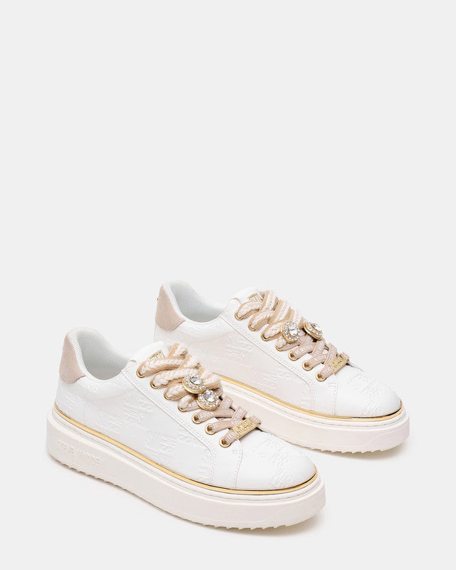 Steve Madden On-Stage Women's Light Taupe & White Sneakers - pair three-quarter view
