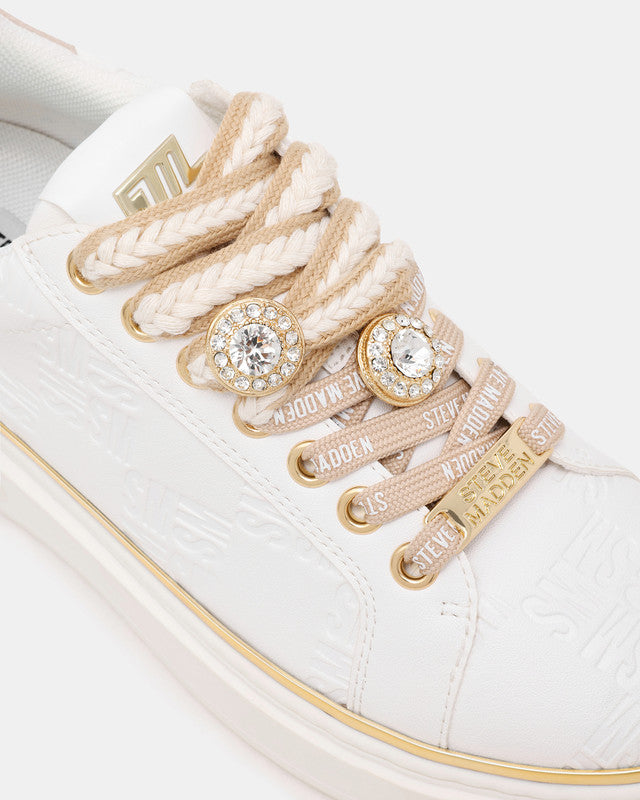Steve Madden On-Stage Women's Light Taupe & White Sneakers - lace detail close-up - view 4