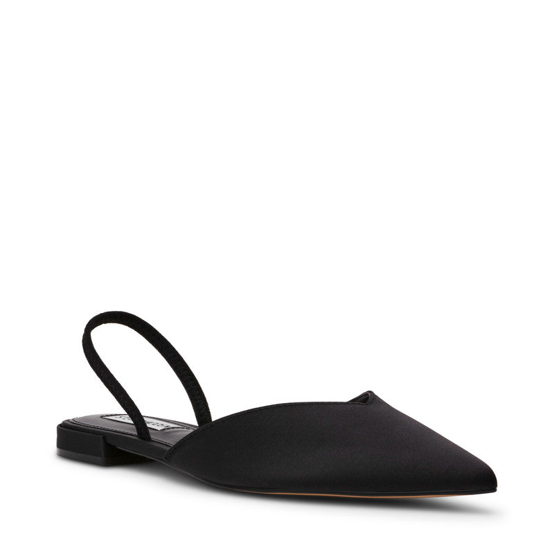 Steve Madden Sierra Ave women's black satin flat sandals, featured view