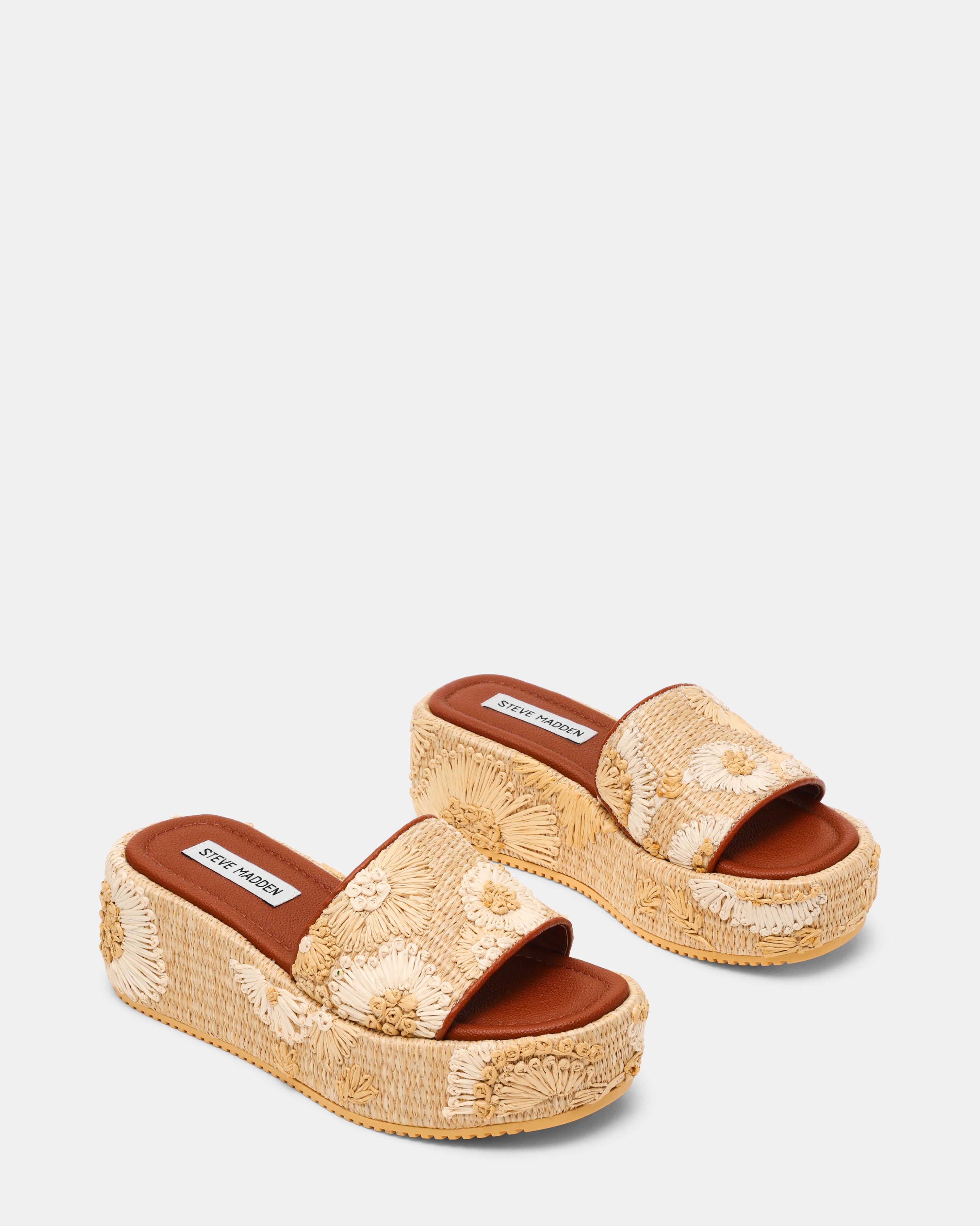 Decor-Emb Light Brown Women's Wedge Sandals — rear view
