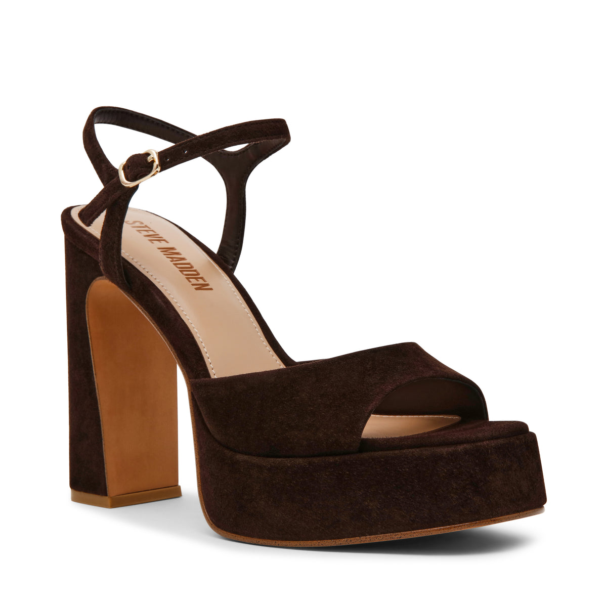 Steve Madden Liandra Women's Dark Brown Heeled Sandals - front three-quarter view