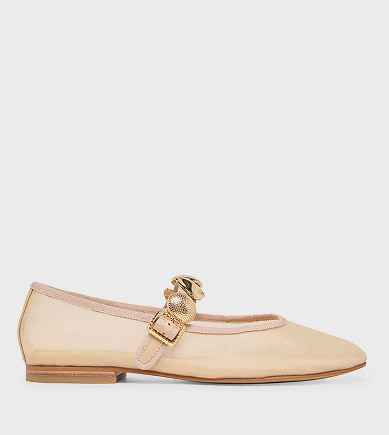 Relan French Vanilla Women's Mesh Mary Jane Ballet Flats